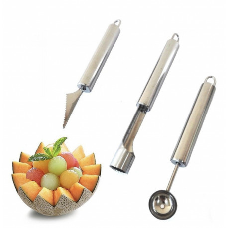 Set 3 Piese - Cutite Modelat Fructe - Lingura Bile & Cutit Cioplire & Cutit Scos Cotoare - Otel Inoxidabil , A 06757